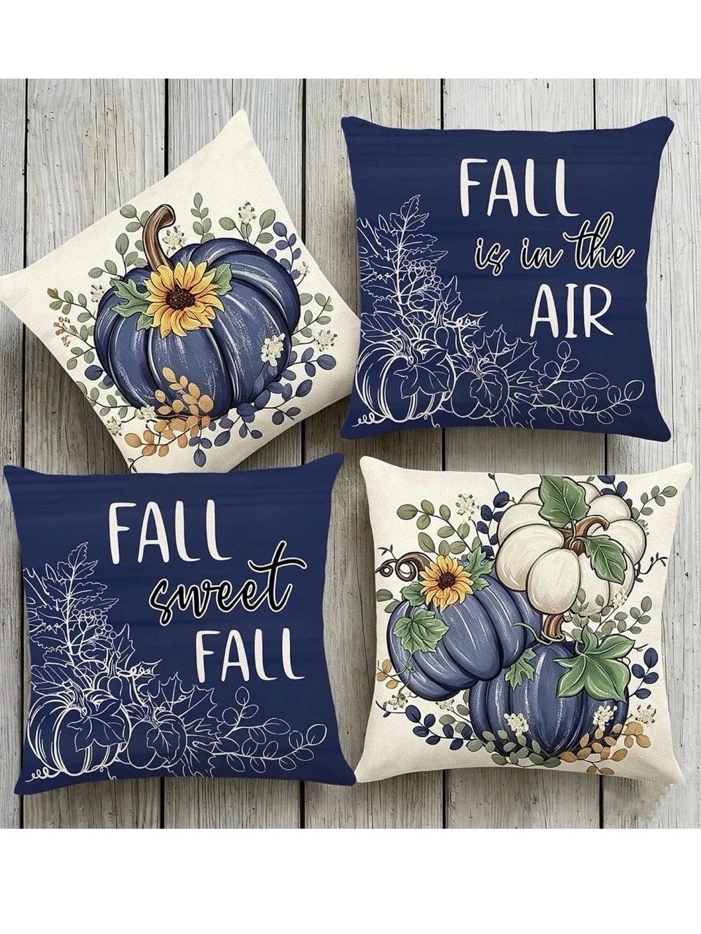 Set of 4 Fall Pumpkin Decorative Throw Pillow Covers only -  18” x 18”